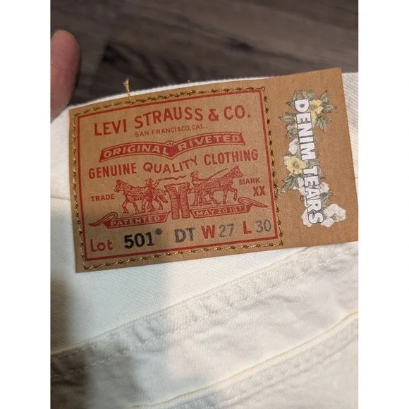 Levis Denim Tears 501 DT White Straight Leg Jeans Mens W27 L30 A1592-0004